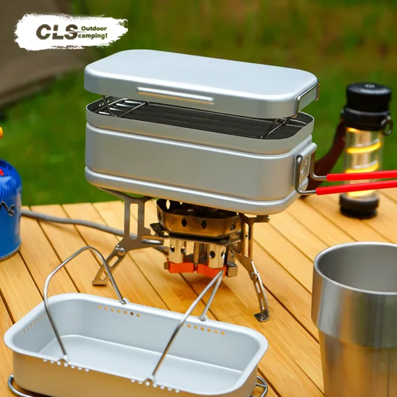 

CLS Outdoor Camping Aluminum Lunch Box Mountaineering Fishing Portable Outdoor Cooking Steamed Vegetables Cooking Lunch Box