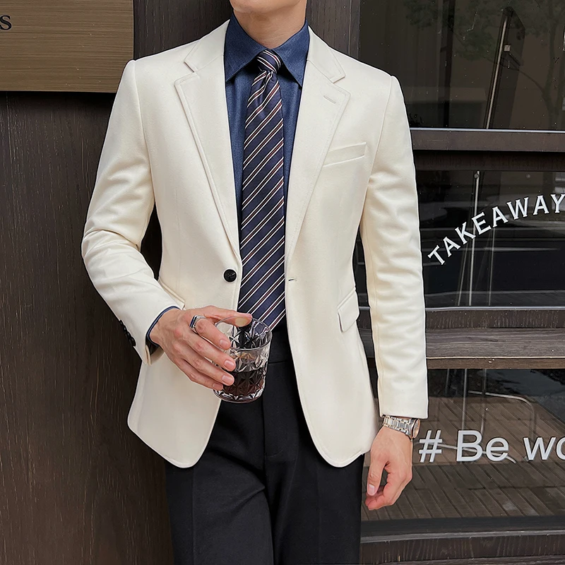 Men Spring Quality Business Suit Jackets/Male Slim Fit Fashion Woolen Fabric Casual Tuxedo/Man Solid Color Dress Blazers 4XL-M