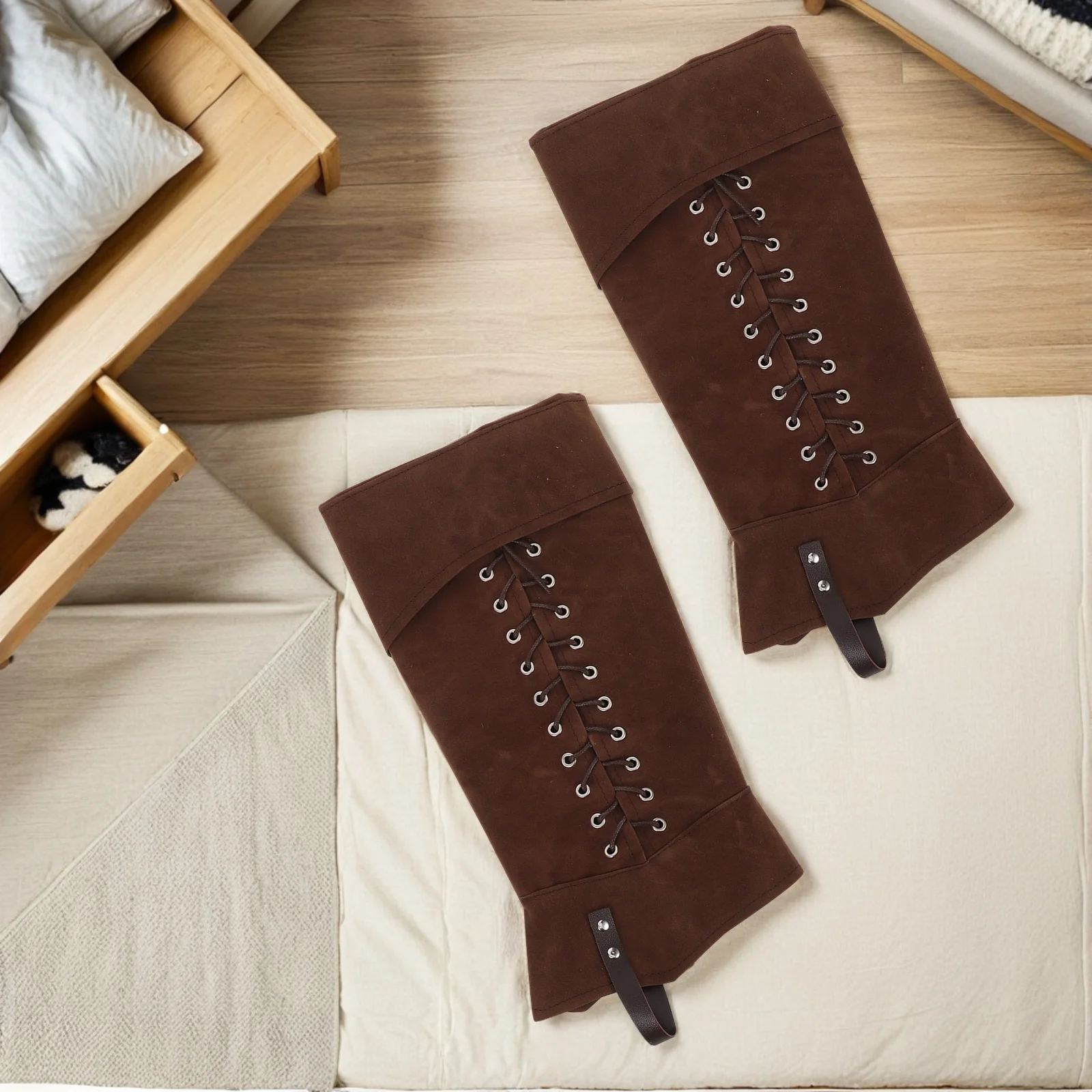 1 par marrom medieval bota cobre renascentista homem pirata cosplay viking cavaleiro falso traje calçado bota polainas