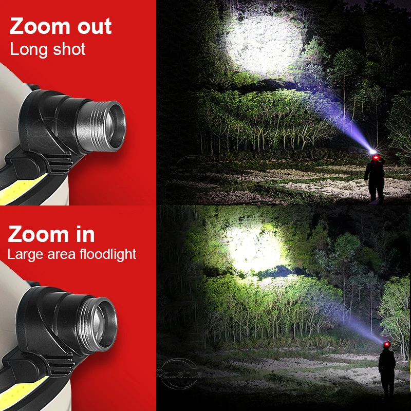 New Sensor Headlight Led Light Outdoor Super Bright Light Zoom Model Large Floodlight COB Head-mounted Fishing Light Headlamp