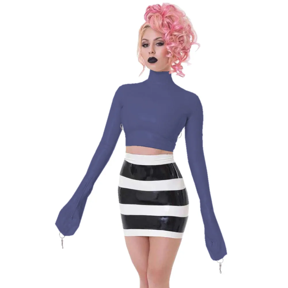 قمم قصيرة مثيرة مع رقبة عالية للإصبع، جلد نحيف نحيف، قمصان قصيرة PVC، قمة مثيرة من الفينيل مع مفتاح قفل، ليلة النادي