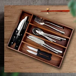 Black Walnut Drawer Type Cutlery Storage Box Desktop Wood Organizer Tray for Tableware Elegant and Practical Design