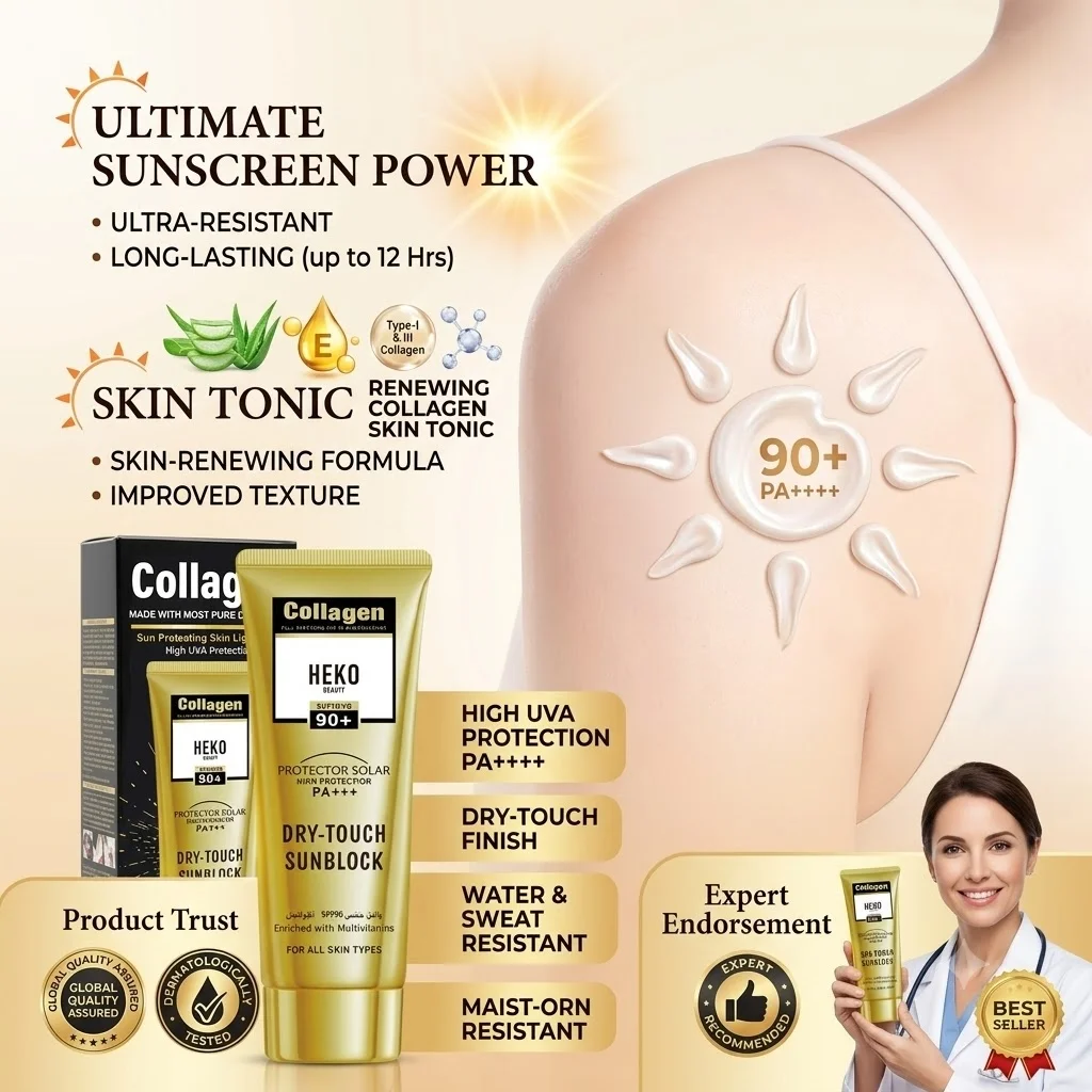 HEKO BEAUTY Collagen Dry Touch Sunblock SPF 90+ PA+++ 50g UV Protector Solar Cream Moisturizing Brightening Sensitive Skin Care