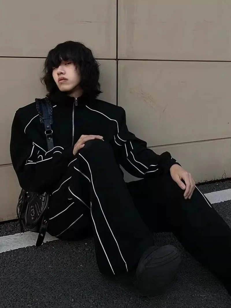 

Повседневные мужские комплекты, весенне-осенний спортивный костюм, женские комплекты брюк, демисезонная спортивная куртка из двух предметов, прямые брюки, мужская одежда унисекс