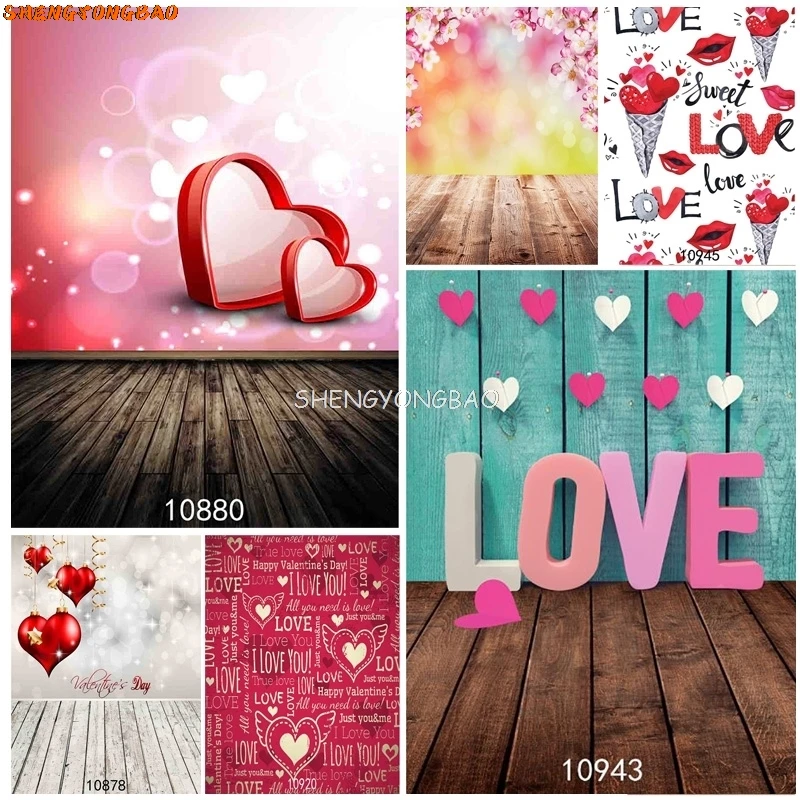 

SHENGYONGBAO Digital Printed Valentine Day Photography Backdrops Prop Love Heart Rose Wooden Floor Photo Studio Background KM-11