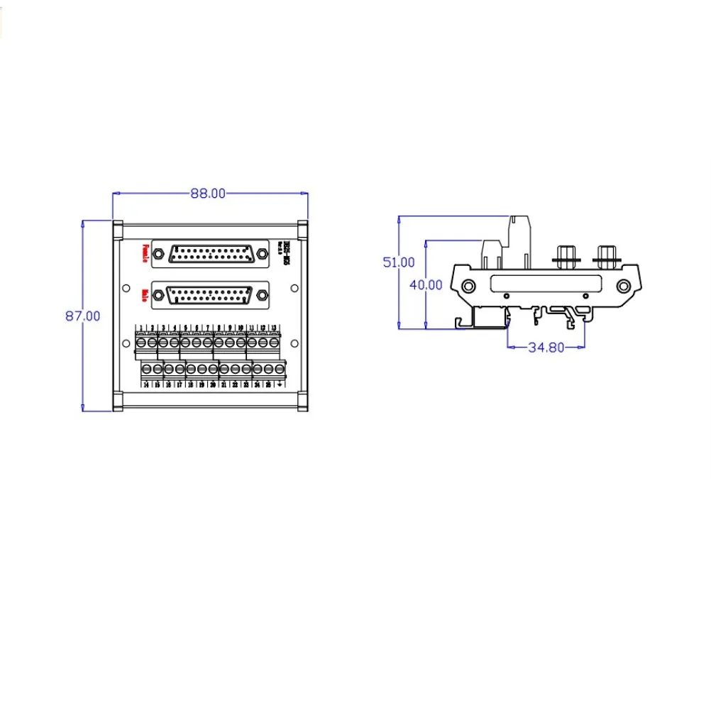 

1Pcs FR4 DIN Rail Mount Interface Module DB25-MG6 Male To Female DIN Rail Mounting Module Terminal Block Adapter