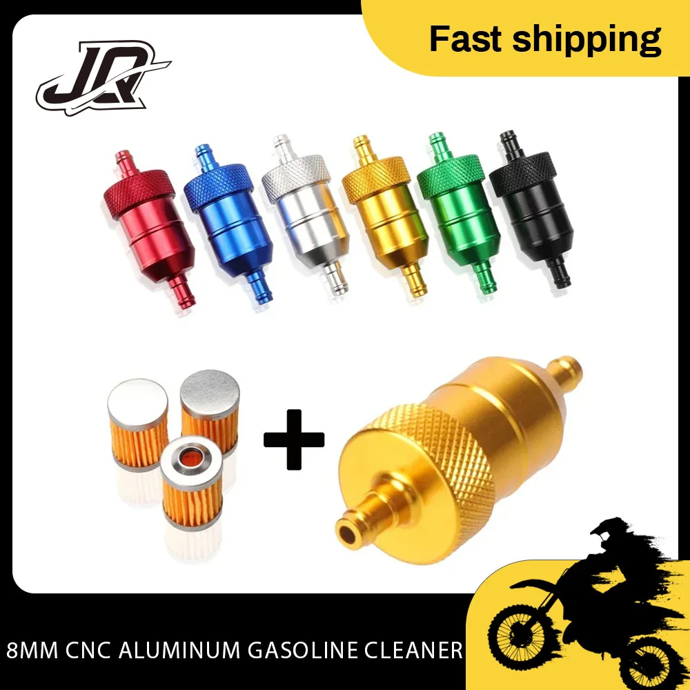 8mm CNC Aluminum Cleaner +3/5 Pieces Reusable Cleanable Fuel Filter Motorcycle ATV Quad Inline Oil and Gas Fuel Filter