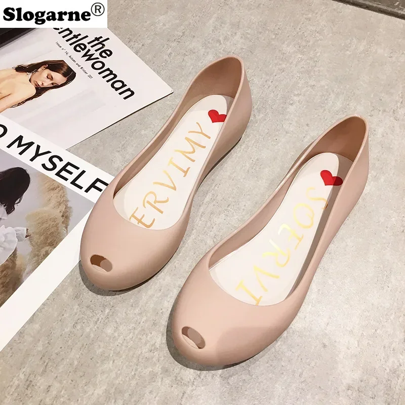 Women Summer Peep Toe Jelly Rain Shoes Girls\' Waterproof Flats Anti-Slip Trendy Loafers Soft PVC Sandals Woman New Casual Shoes