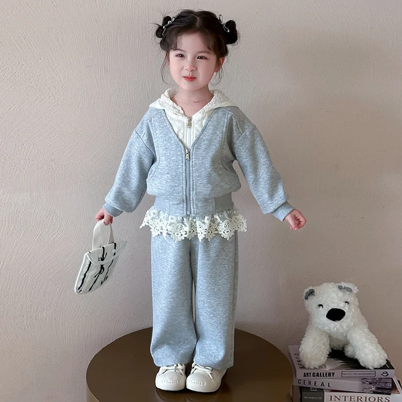 2025 Girls Sets Autumn Children's Clothing Suit New Kids Lace Hoodie Pants Two Pieces Spring Casual Outfits Teen Sweet Clothes
