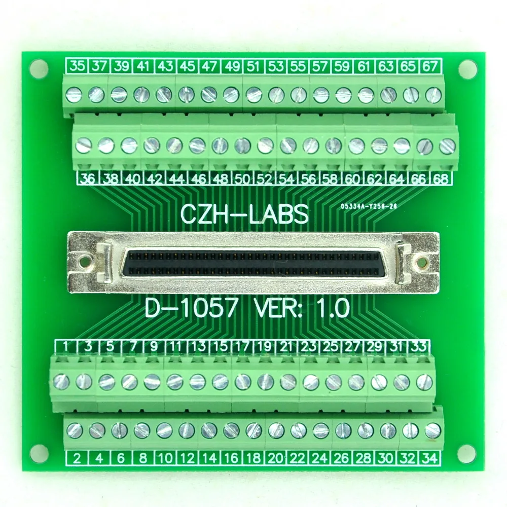 

CZH-LABS 68-контактный полушаг/0,05 дюйма Женская разрывная плата, DSUB, SCSI, терминальный модуль.