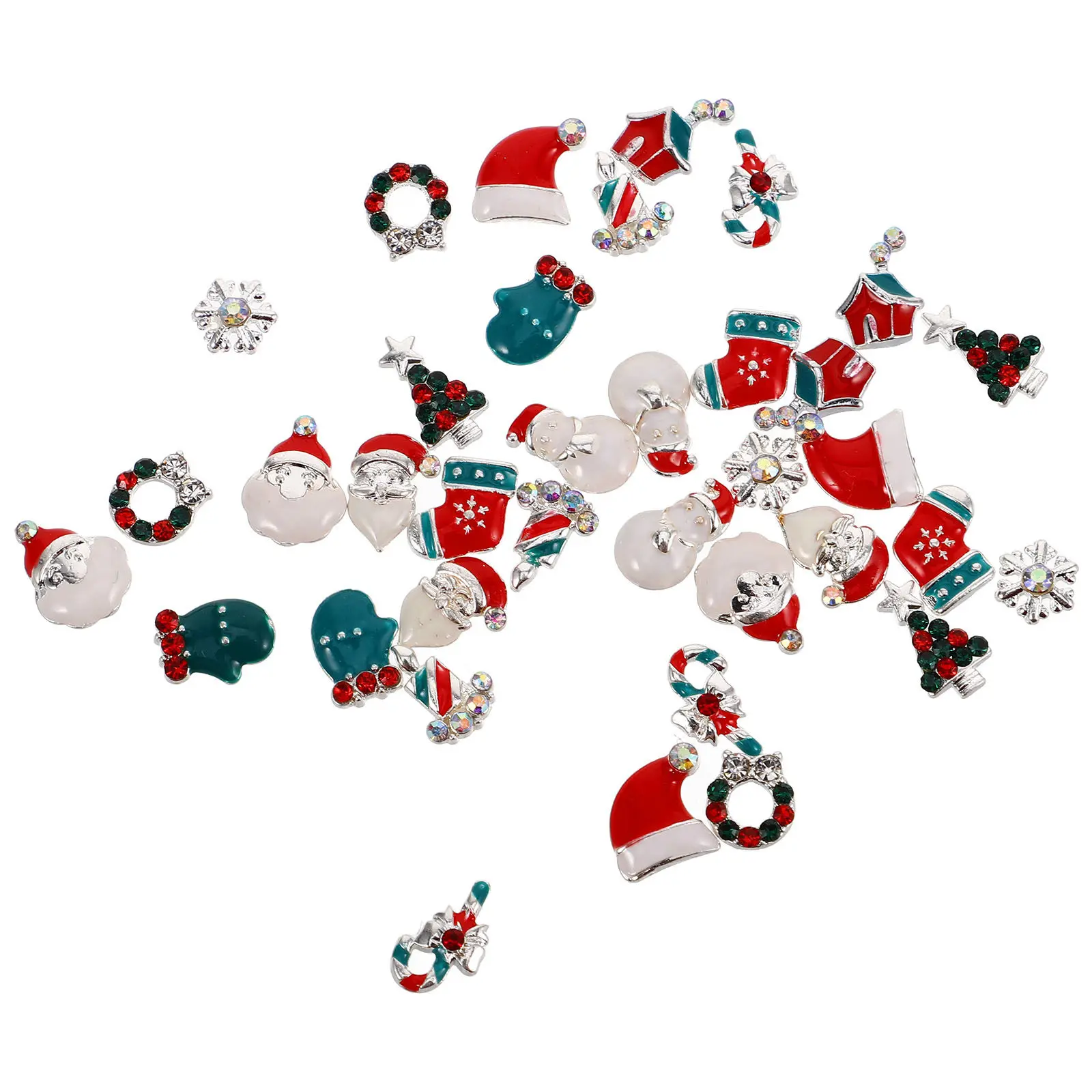 

1 Box Christmas Nail Charms Alloy 3D Brick Design Santa Tree Sock Charms for Holiday Manicure Festive Nail Art