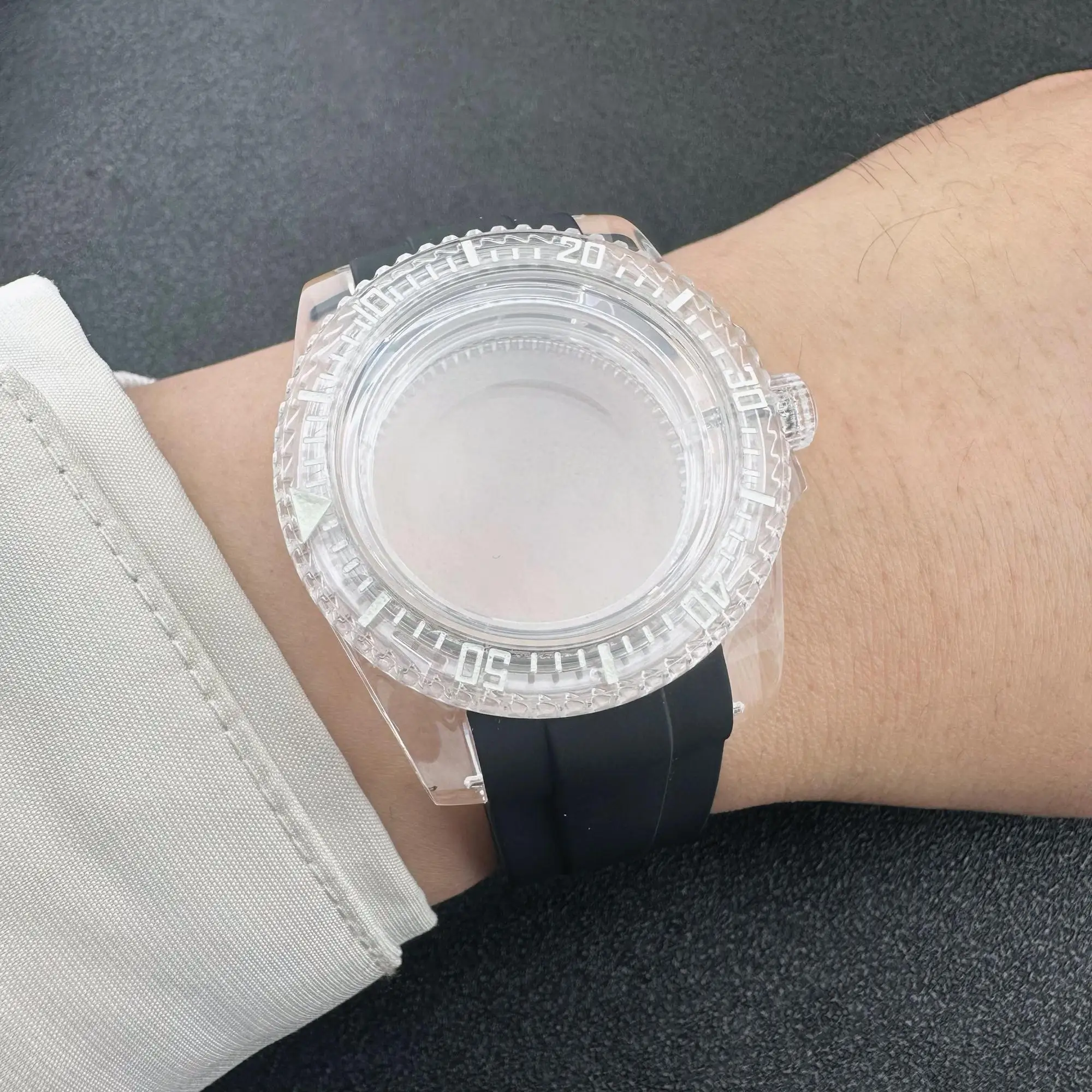 Transparent Case Strap Dial Modified Mechanical Watch 8215 Movement Mirror Sapphire