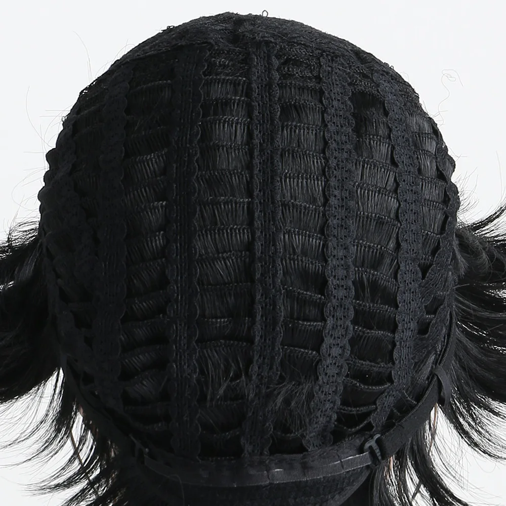10 بوصة قصيرة مجعد شعر مستعار اصطناعي أسود مع الانفجارات للنساء رقيق مقاومة للحرارة الاستخدام اليومي الباروكات