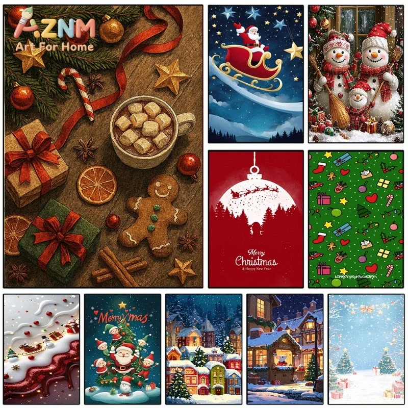 Christmas Hot Cocoa Collage Canvas Wall Art Xmas Winter Holiday Poster For Bedroom Living Room Home Background Decoration