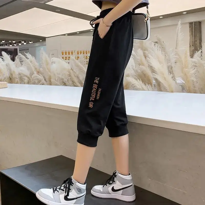 Pure Cotton Non-Ball Sports Pants Women's Seven-Foot Loose Fit Casual Thin Summer Shorts Korean Style Student Sweatpants