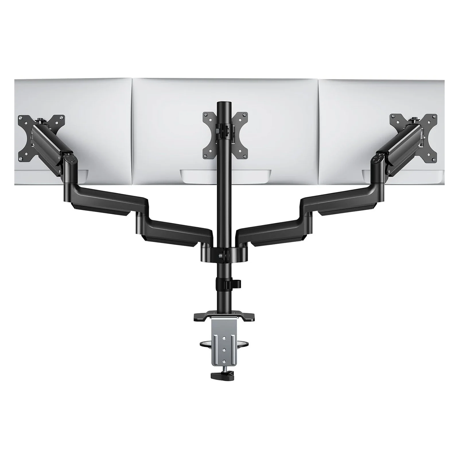 3 Monitor Desk Mount For Computer Screens Up To 27 Inch, Triple Monitor Arm With Gas Spring, Heavy Duty Monitor Stand