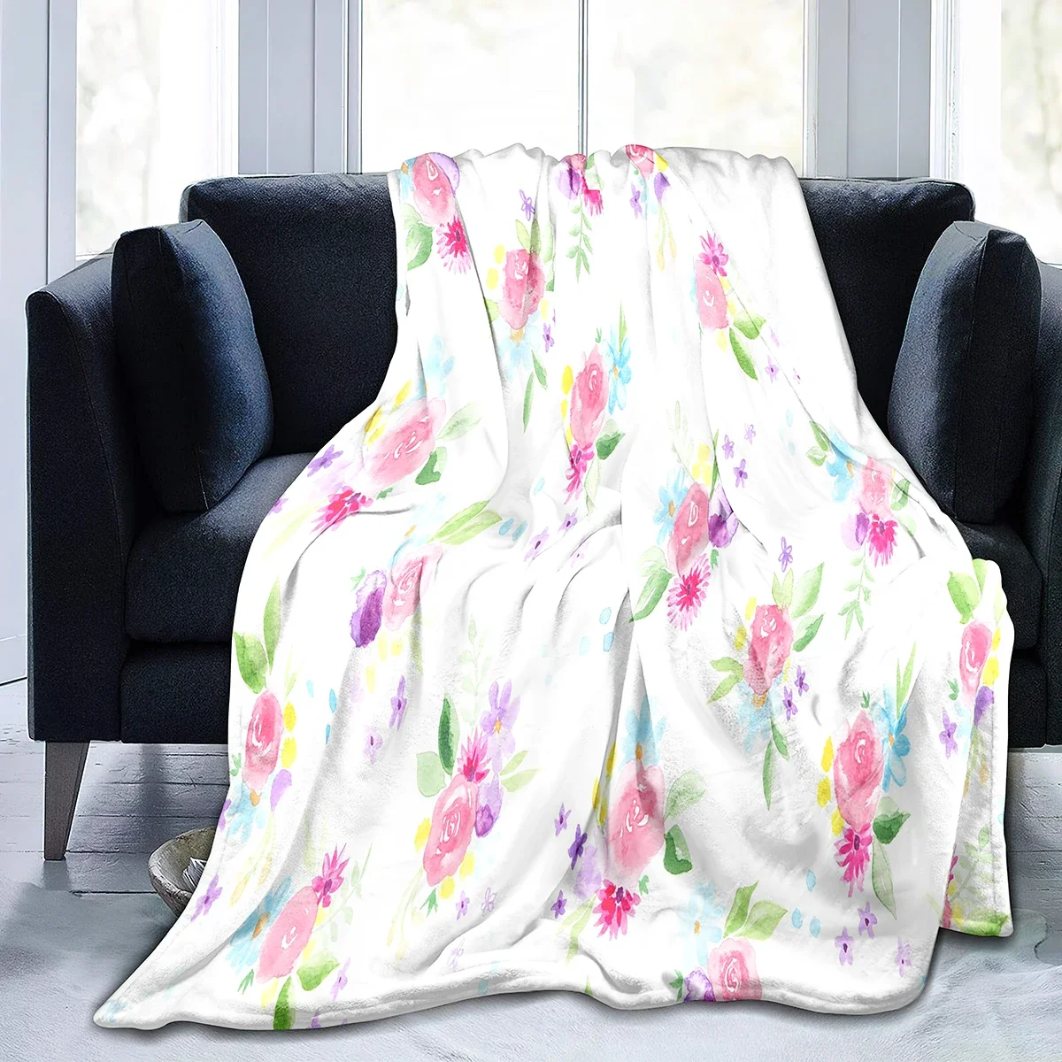 Garden Flower Fleece Flannel Throw Blanket Spring Botanical Floral Nap Blanket for Home Office Couch Bed Sofa Chair Travel Decor