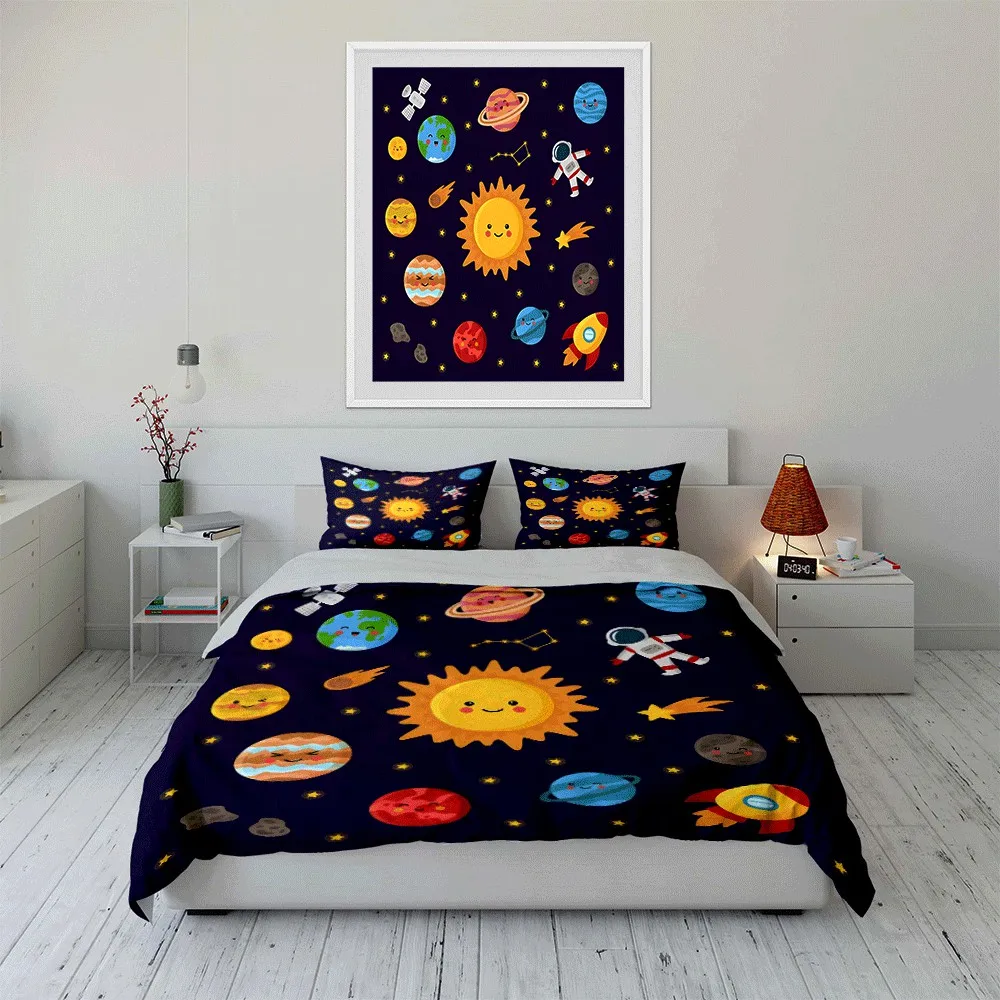 Space Theme Cute Decor Set Exquisite three-piece bedding set gift for kids and adults