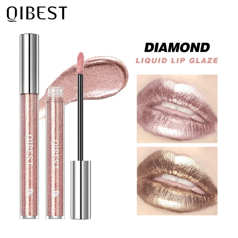 QIBEST Liquid Lipstick Diamond Eye Shadow Dual-purpose Makeup Lasting and Easy Color Pearlescent Glossy Non-stick Cup Lip Glaze