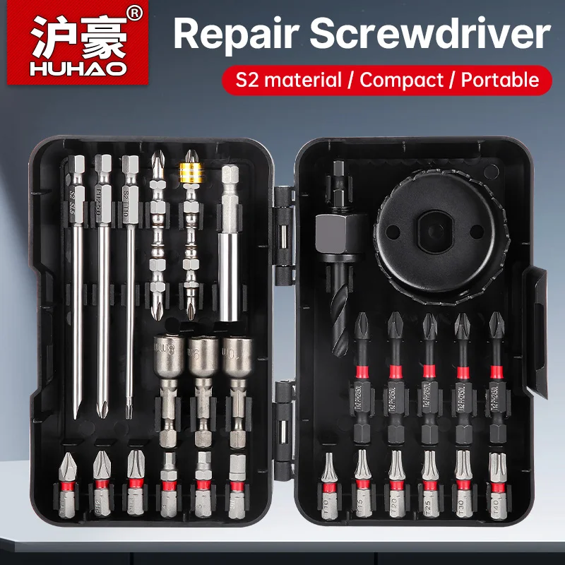 HUHAO 27PCS Screwdriver Drill Bit Set Drill Bit Kit Multifunction Repair Tool Kit Magnetic Bit Impact Driver Bit Set with Case