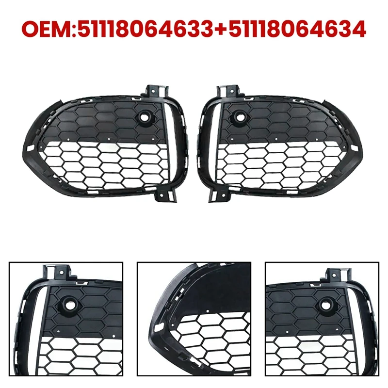 

1 Pair Front Bumper Grille Fog Light Covers Frame For BMW X5 F15 2012-2015 M Sport 51118064633 51118064634