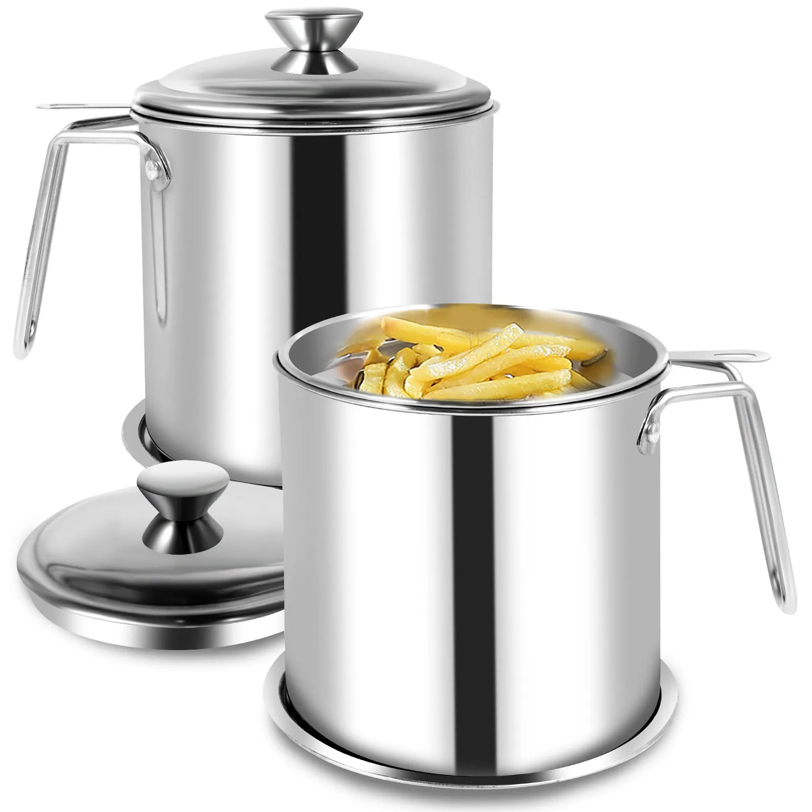

1.5-2L Stainless Steel Oil Strainer Pot with Strainer Dust-Proof Lid Cooking Oil Strainer Storage Container Grease Keeper Filter