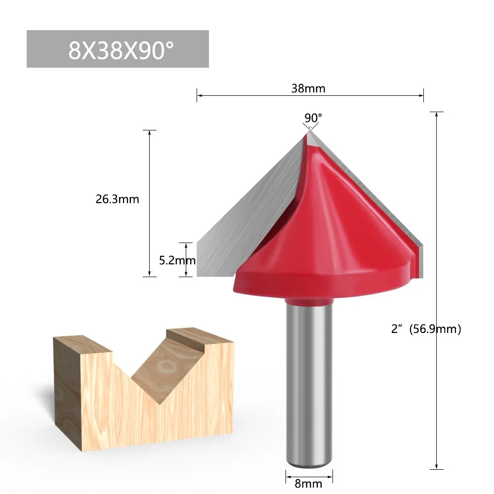 

Door Plank Professional Shank Router Bits Precision Steel Milling Cutter Solid Durable V Type 90 Degree Router Bits Woodworking