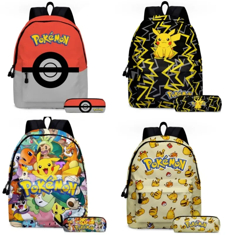 MINISO Pikachu Cartoon Backpack Two-piece Pokemon Student School Bag Pencil Bag Elf Pokémon Lunch Bag Cartoon School Bag Mochila