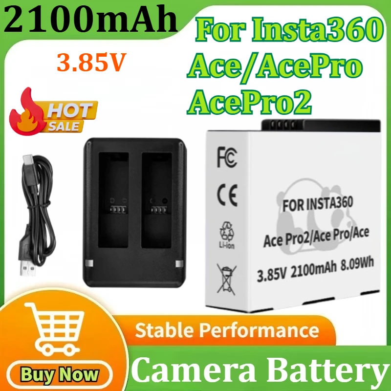 

3.85V 2100mAh for Insta360 Ace/AcePro/AcePro2 Rechargeable Battery+LED Dual Charger for Insta360 Ace Pro Camera Accessories