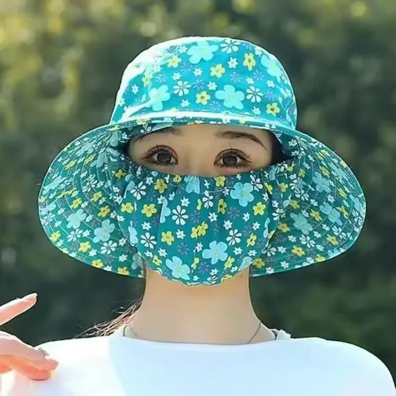 Breathable Windproof UV Protection Sun Hat with Integrated Face Mask Polyester Woven Craftsmanship Inelastic All-Season Use