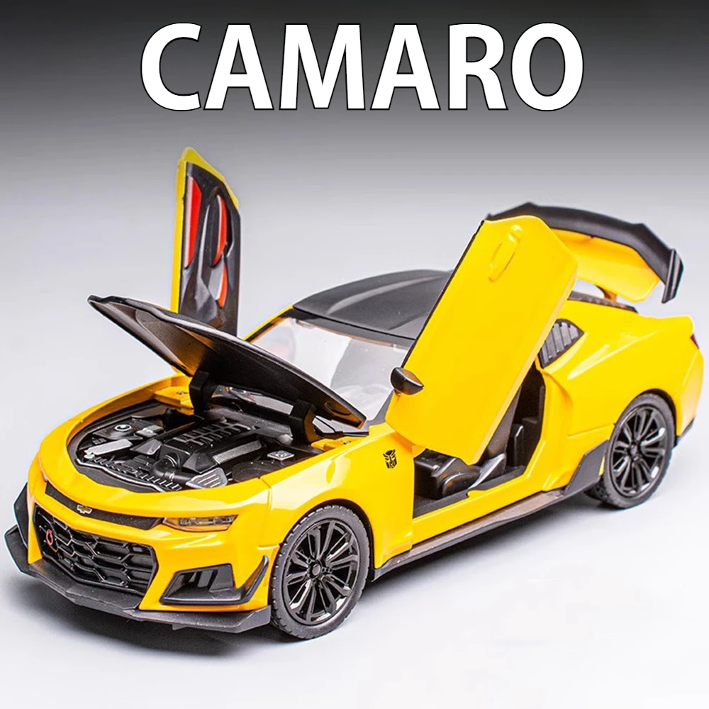 1:24 camaro atlantico brinquedos modelos carros liga diecast carros esportivos 4 portas abertas pneus de borracha som luz puxar para trás para crianças presentes