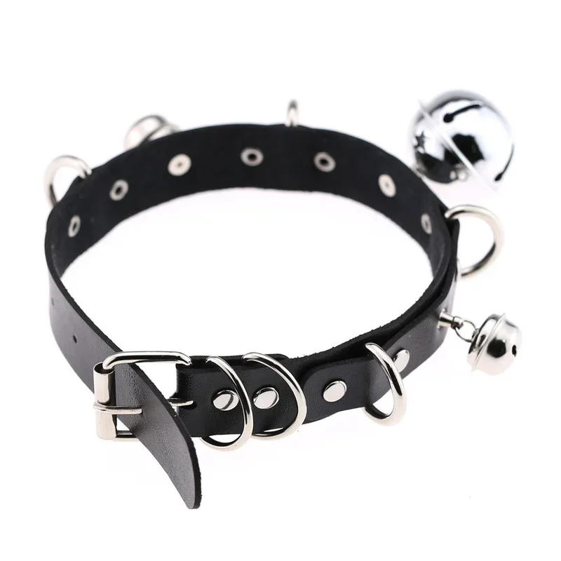 Sexy Punk Gothic PU Leather Choker Metal Link Chain Bell Necklace Women Black Choker Collar Cosplay Jewelry Harajuku Accessories