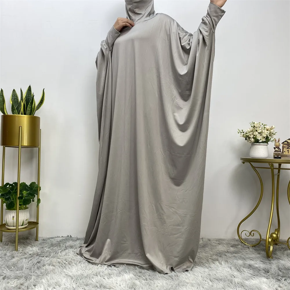 

Middle East Muslim Women's Islamic Dress Robe Loose Bat Sleeve Dress Pure Colour With Small Bag Elegant temperament