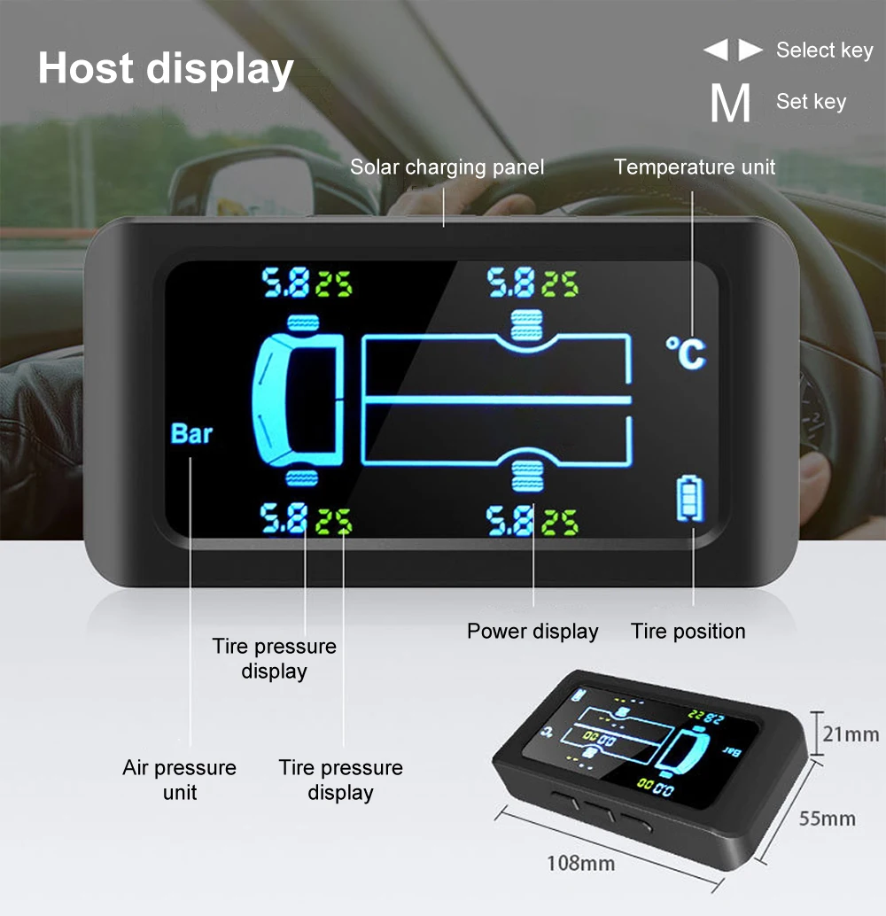 Solar TPMS 4 Sensors Truck Tire Pressure Monitoring System Tyre Diagnostic On Board Computer Trailer Bus Van RV Auto Accessories