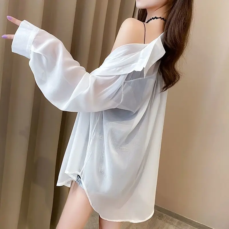 High Street Thin Loose Shirt Tops Long Sleeve Polo Neck Solid Simplicity Fashion Blouse Summer New Korean Casual Women Clothing