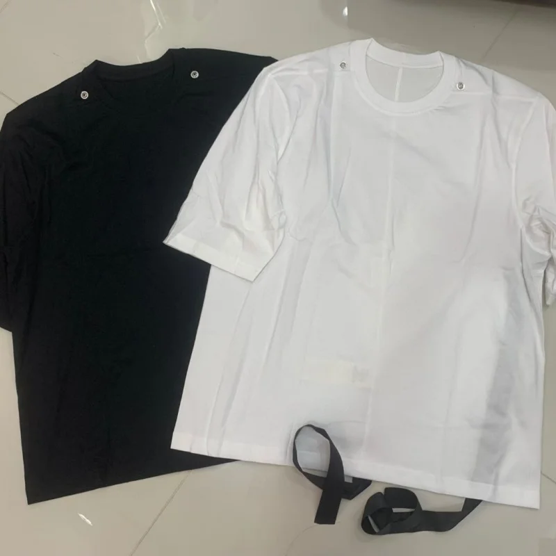 

Мужская повседневная футболка в стиле RO с металлической пряжкой, свободного кроя, с коротким рукавом, минималистичный дизайн