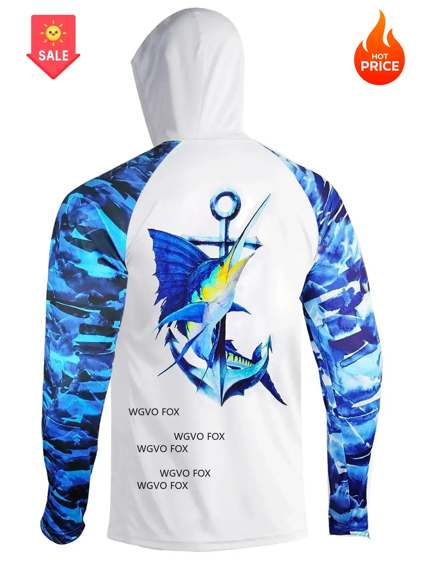 Men's Long Sleeve Performance Fishing Hoodie UV Protection UPF 50 Breathable Angling T-Shirt Comfortable Fishing Clothing Top view 2