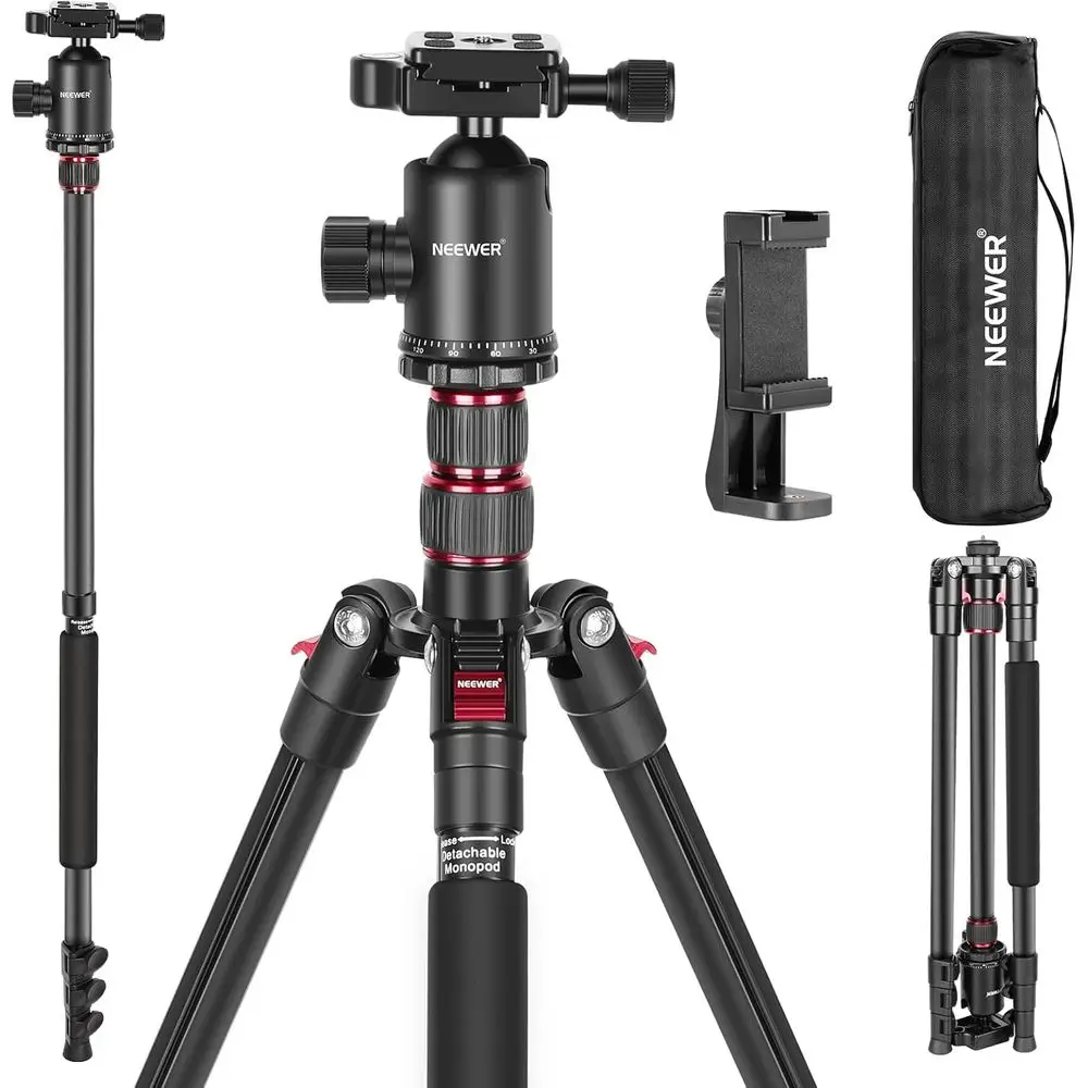 

Compact Aluminum 77 DSLR/Phone Tripod with 360° Panorama Head, 2-Axis Column, Quick Release Plate, Carry Bag, 34lb Load Capacity