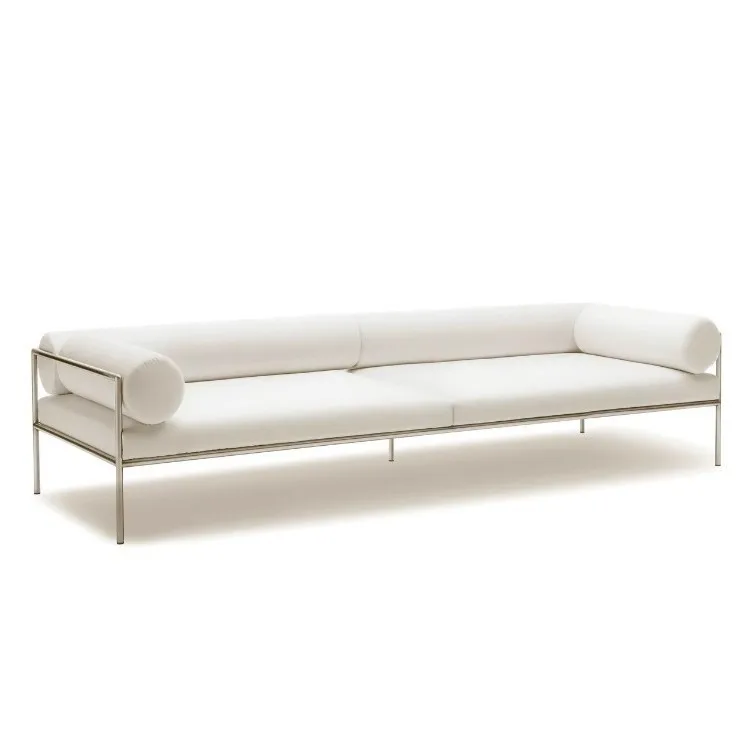 Modern simple stainless steel fabric sofa single double triple beige sofa