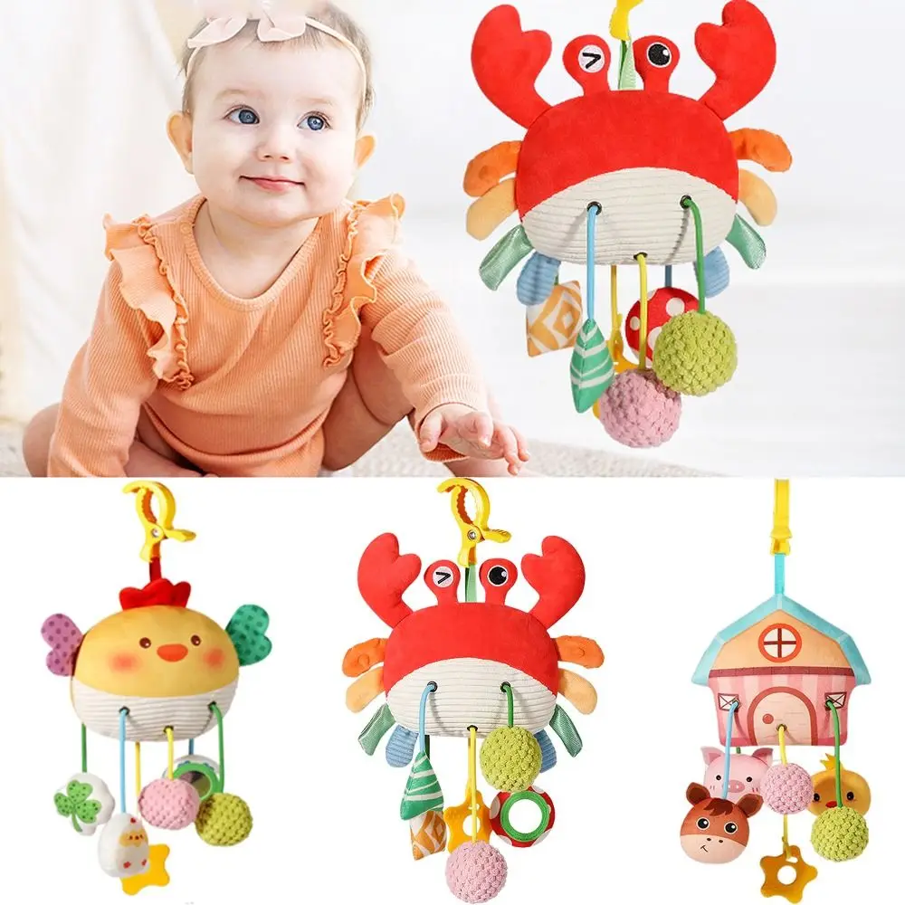 Brinquedos de corda de puxar para bebê em forma de caranguejo, espelho distorcido com braçadeira, ornamentos pendurados, mordedor, desenvolvimento visual