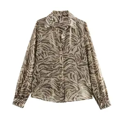 Tangada Women Leopard Print Thin Loose Shirt Long Sleeve 2024 Fashion Female Blouse Tops 6x0350