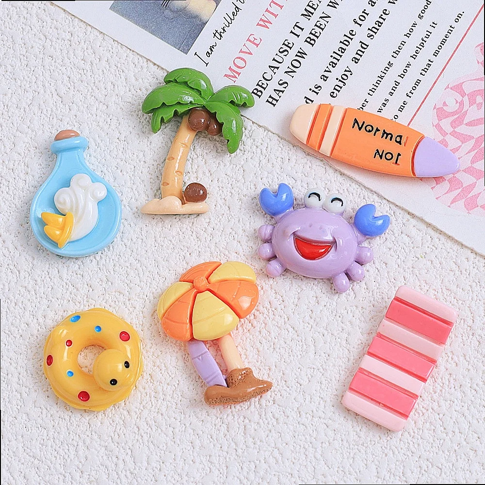 100pcs Cute Summer Beach Simulated Slipper Coconut Tree Resin Charms for DIY Keychain Hairband Jewelry Decor