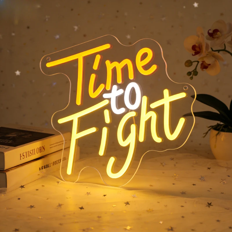 Time to Fight LED Neon Sign Wall Art for Gaming Room Bedroom Office Home Decor Inspirational Quote Motivational Lamp