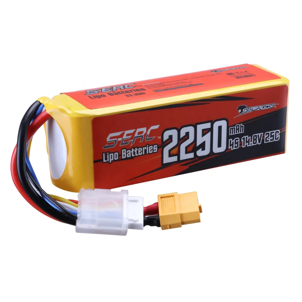 2 pcs SUNPADOW 4S Lipo Battery for RC Airplane Helicopter Drone FPV Quadcopter with 2250mAh 14.8V 25C with XT60 Plug