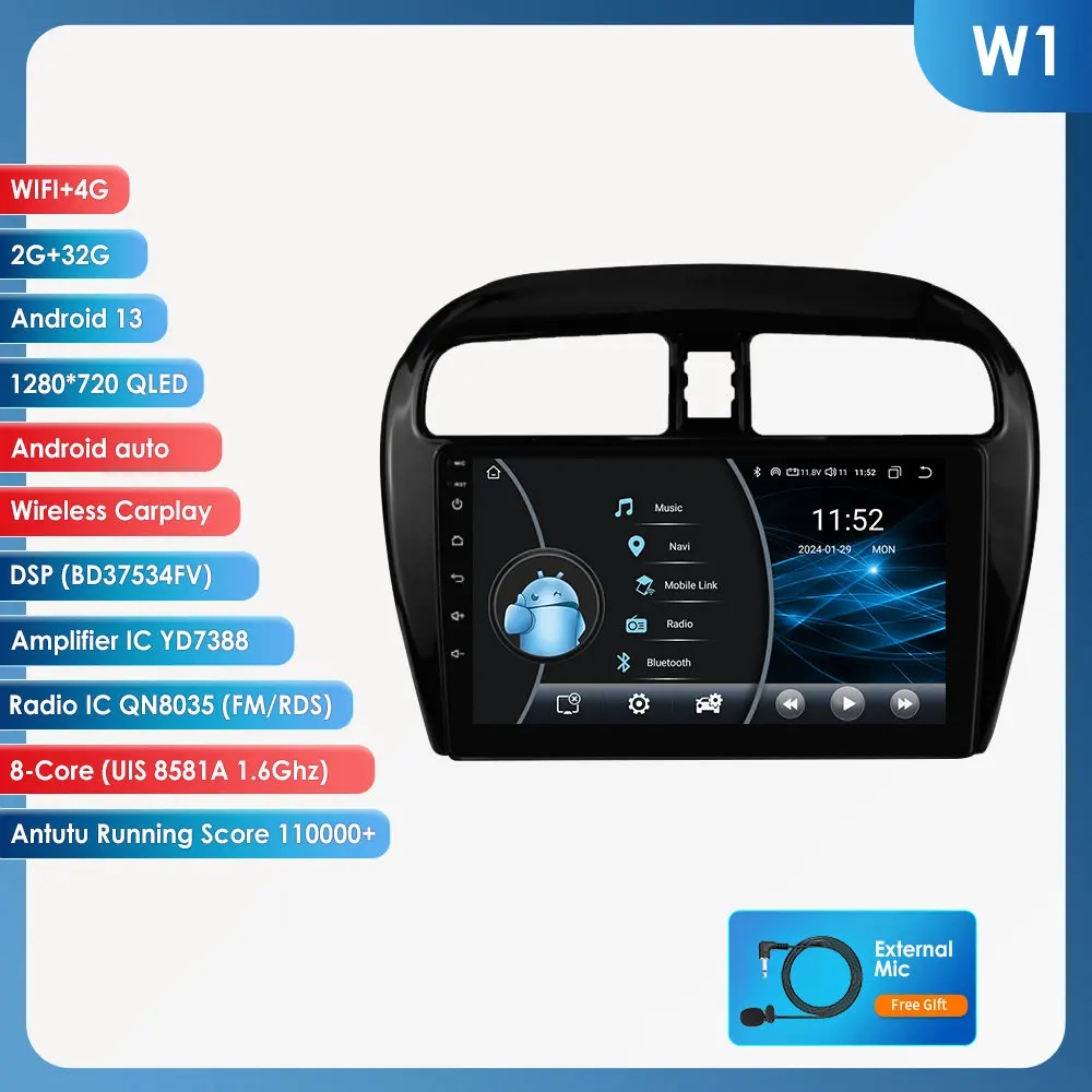 CarPlay Android Auto autoradio voor Mitsubishi Mirage Attrage Space Star Dodge Attitude 2012-2023 GPS intelligente systemen 4G DSP