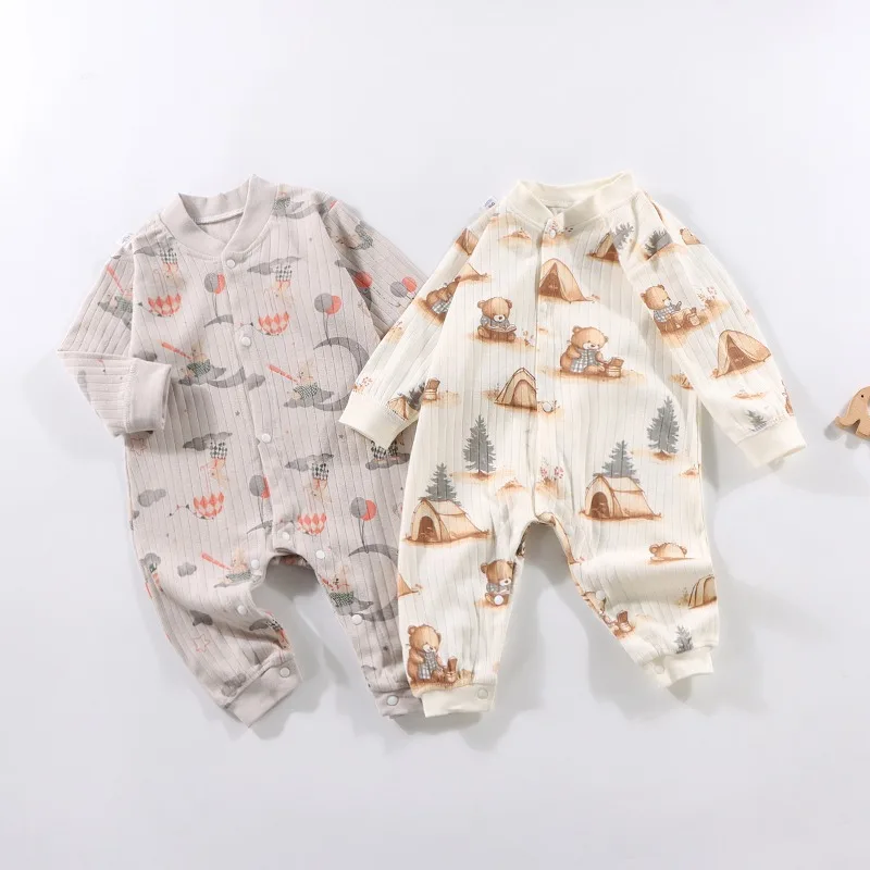 

Весенне-осенний комбинезон с милым мультяшным плюшевым мишкой для новорожденных, пижамы из чистого хлопка с длинными рукавами для детей 0-1 лет, девочек и мальчиков