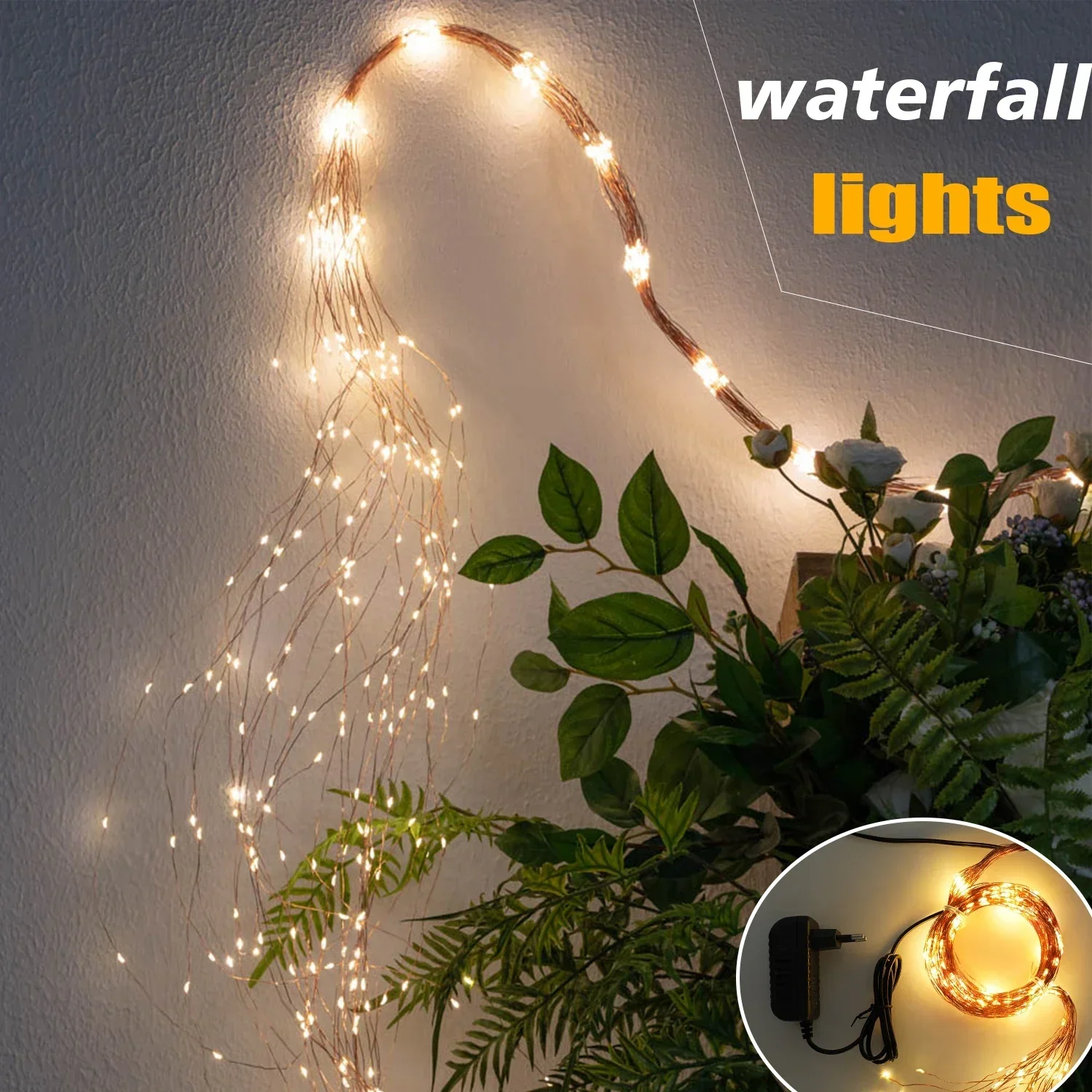 100-600 LED Copper Cable Fairy String Christmas Lights Waterfall Lights for Curtain Outdoor Tree Garlands Holiday Wedding Party