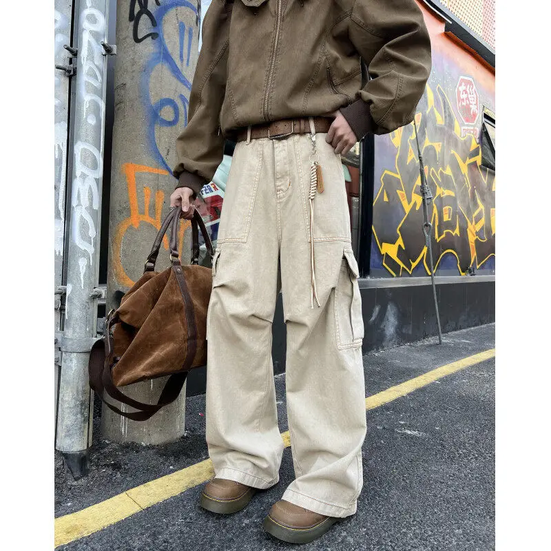 

Mens Casual Workwear Cargo Pants Loose Fit Straight Wide Leg Multi Pocket Utility Tactical Outdoor Hiking Durable Heavy Duty