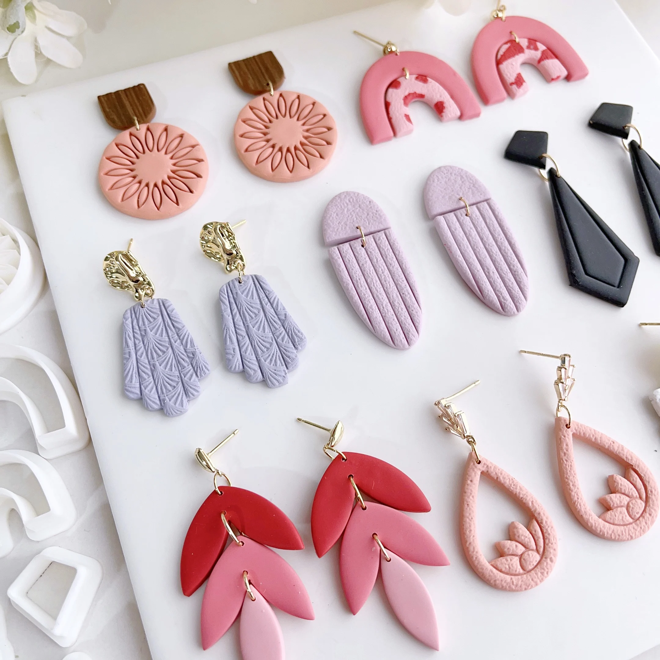 Soft Pottery Earrings Polymer Clay Mold Irregular Geometric Shape/Lotus Flower Clay Cutter DIY Jewelry Pendant Pottery Tools