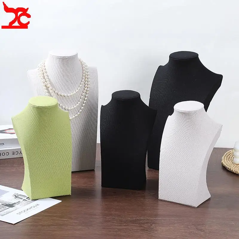 linen-jewelry-bust-display-stand-mannequin-neck-model-necklace-pendant-chain-organizer-desktop-jewelry-holder-for-retail-store